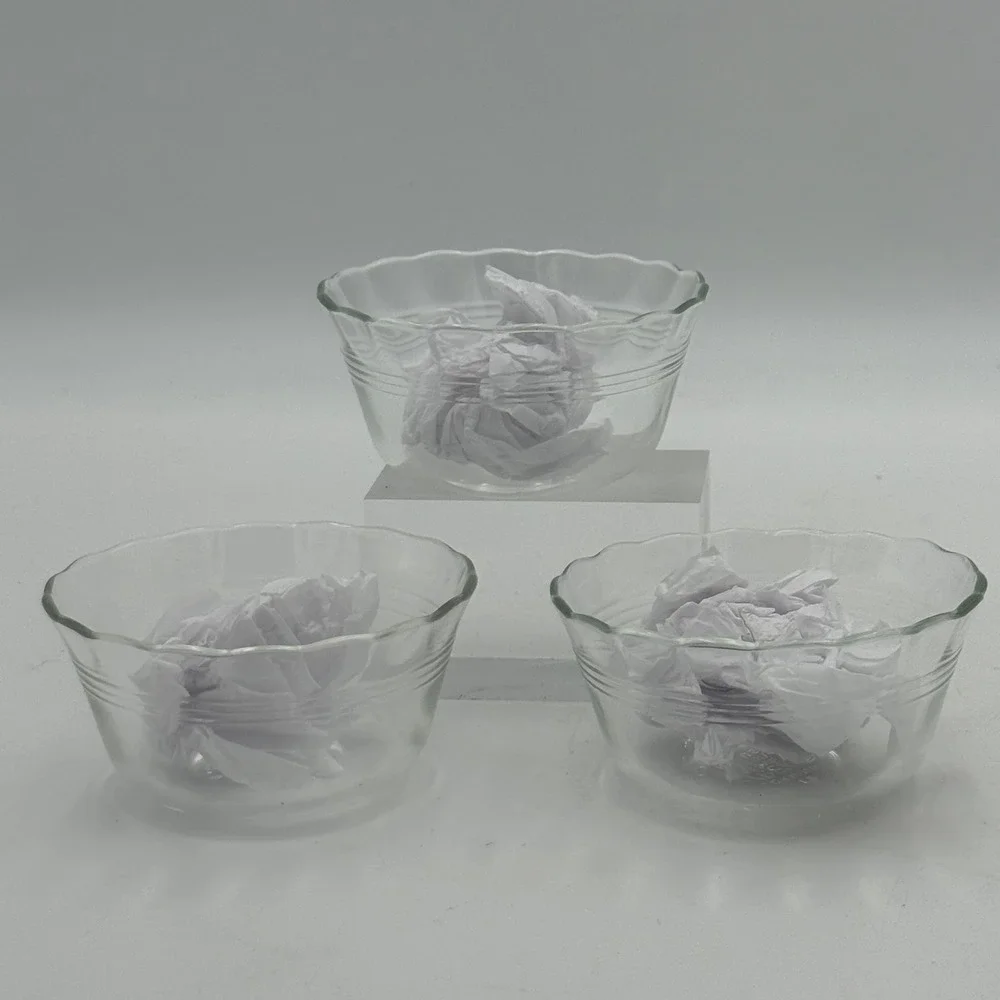Vintage Pyrex 463 Clear Glass Scalloped Custard Cups 6oz Set of 3 Made in USA